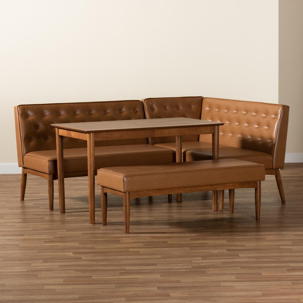 Leather Upholstered and Walnut Brown Finished Wood 4-Piece Dining Nook Set. Picture 21