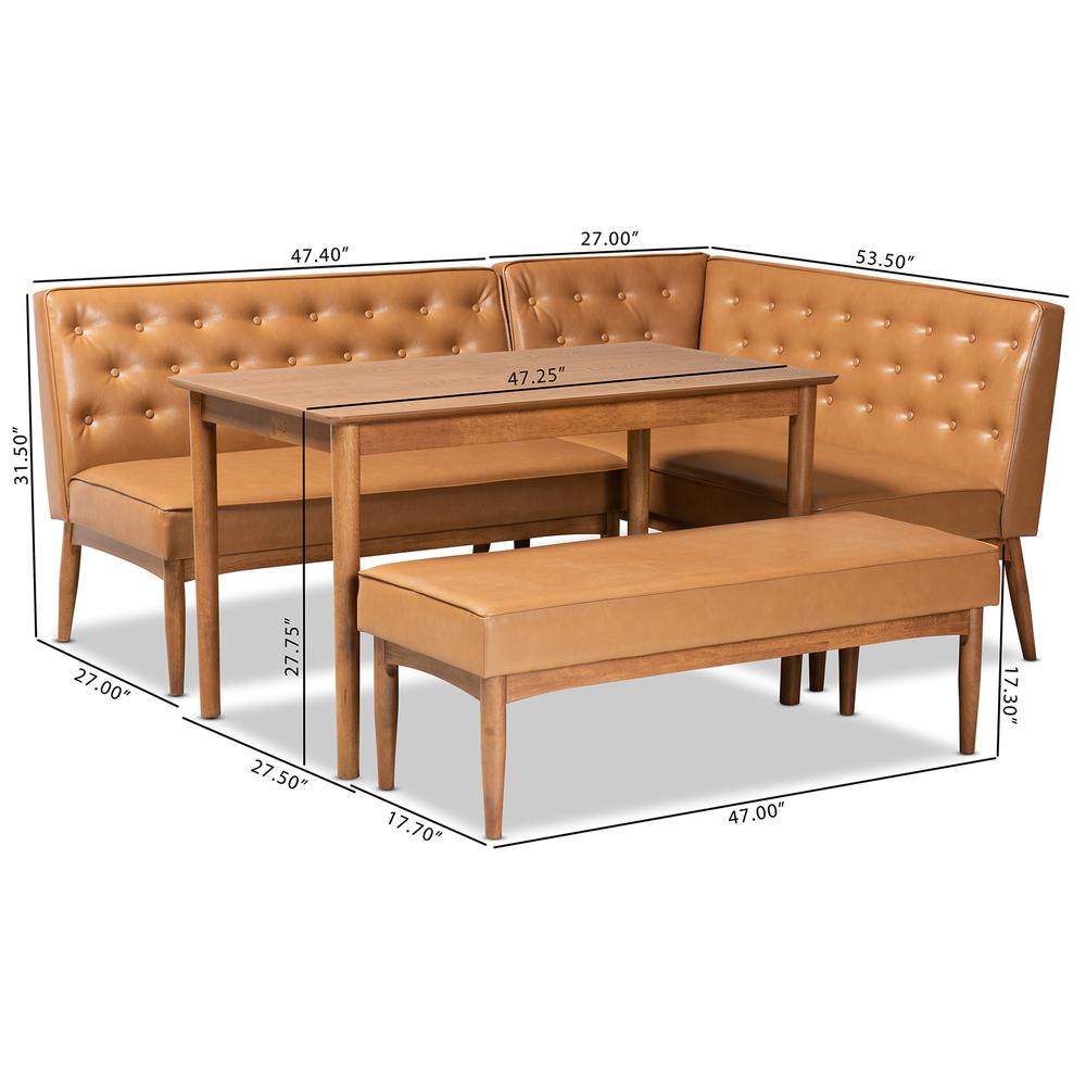 Leather Upholstered and Walnut Brown Finished Wood 4-Piece Dining Nook Set. Picture 22