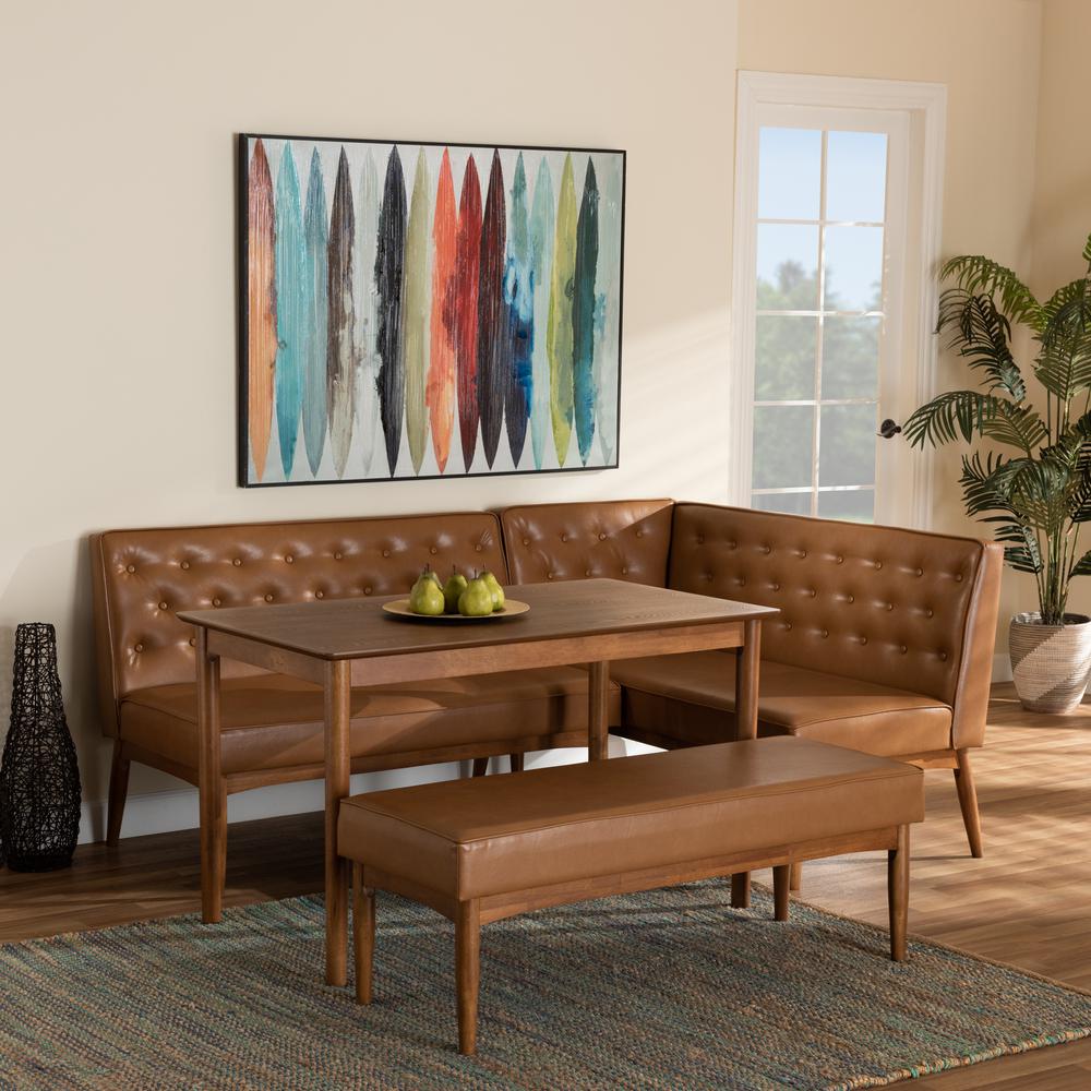 Leather Upholstered and Walnut Brown Finished Wood 4-Piece Dining Nook Set. Picture 20