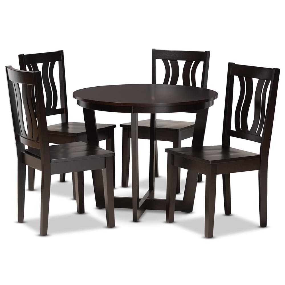 Transitional Dark Brown Finished Wood 5-Piece Dining Set. Picture 10
