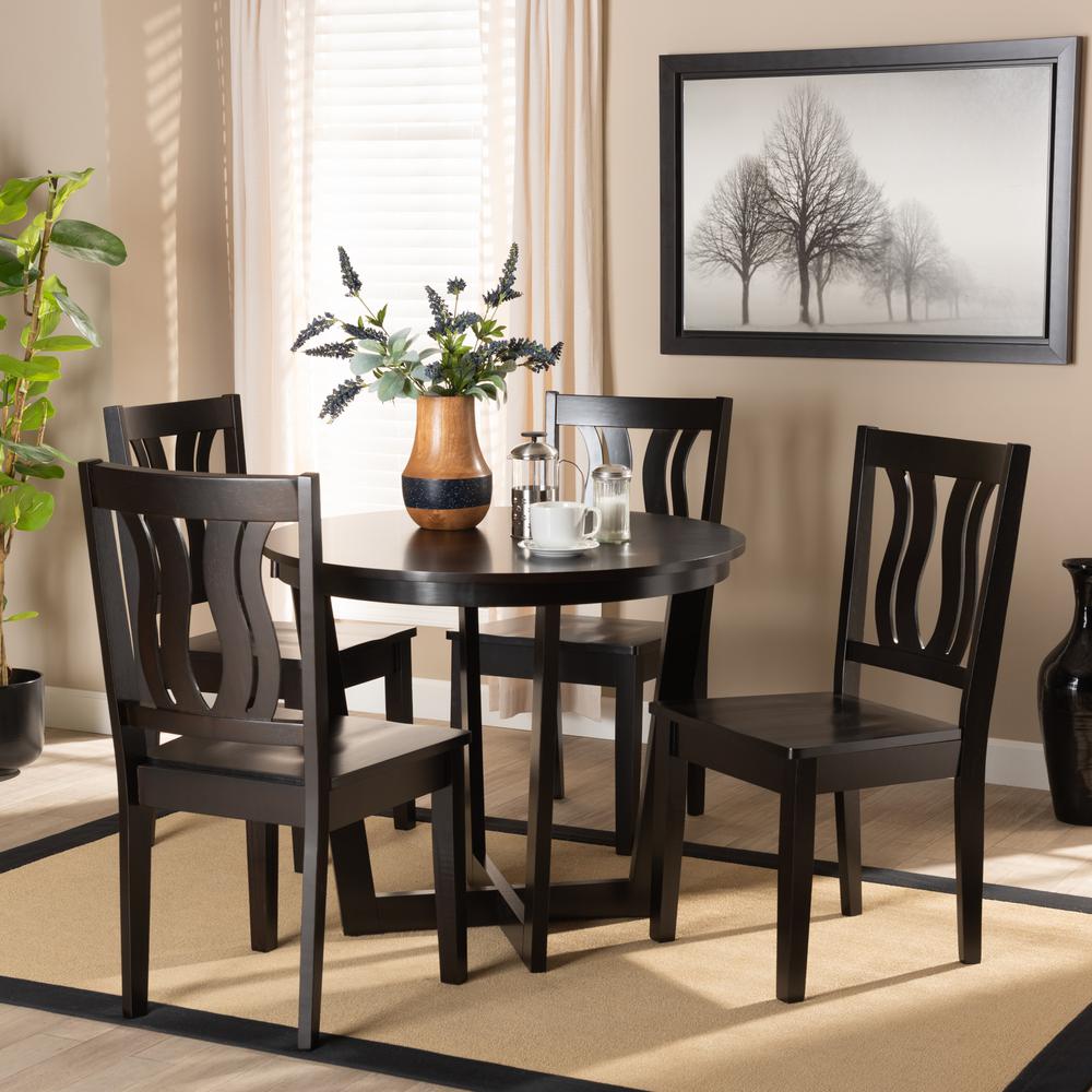 Transitional Dark Brown Finished Wood 5-Piece Dining Set. Picture 16