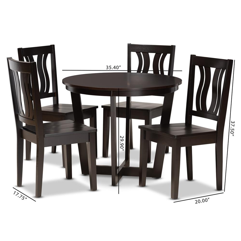 Transitional Dark Brown Finished Wood 5-Piece Dining Set. Picture 18