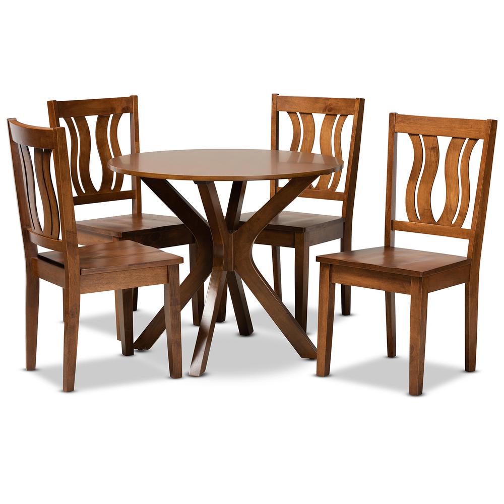 Transitional Walnut Brown Finished Wood 5-Piece Dining Set. Picture 10