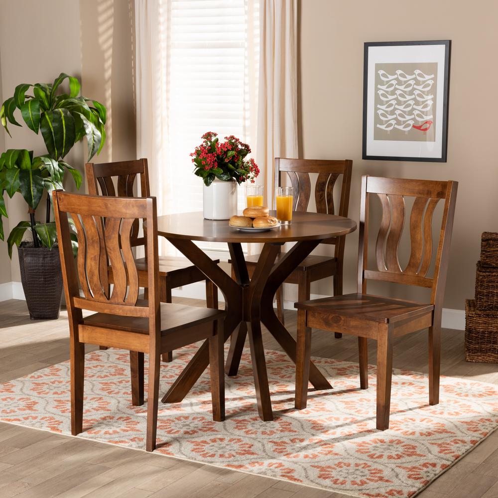Transitional Walnut Brown Finished Wood 5-Piece Dining Set. Picture 16