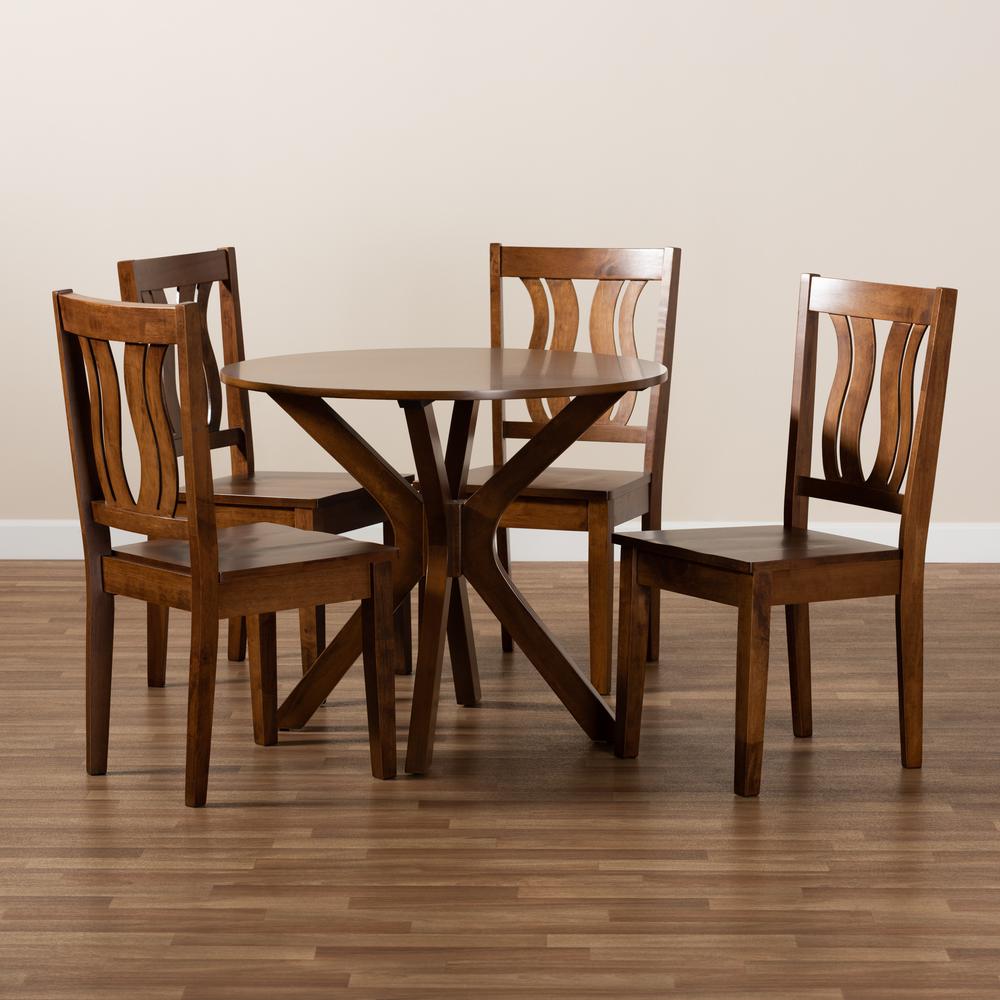 Transitional Walnut Brown Finished Wood 5-Piece Dining Set. Picture 17