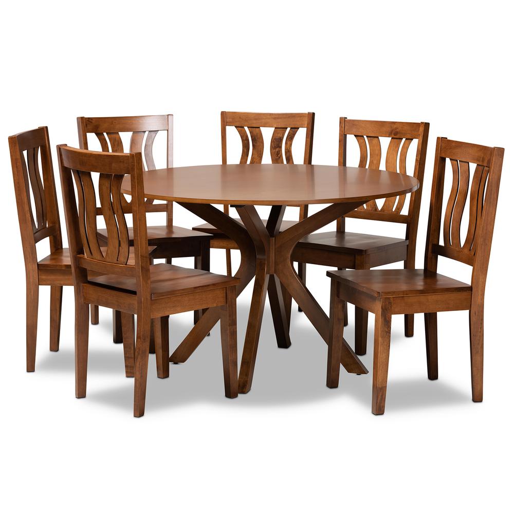 Transitional Walnut Brown Finished Wood 7-Piece Dining Set. Picture 10