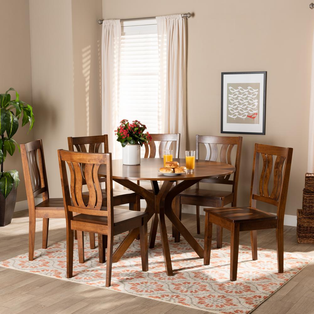 Transitional Walnut Brown Finished Wood 7-Piece Dining Set. Picture 16
