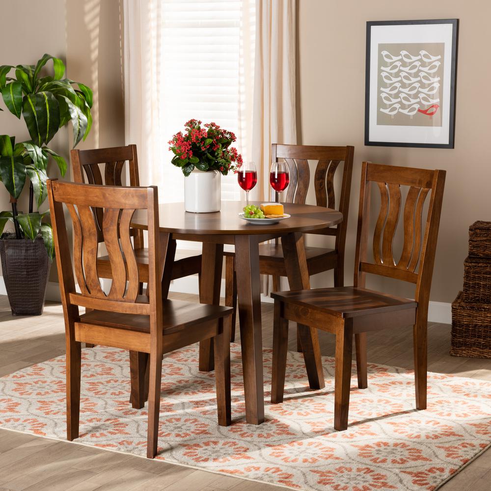 Transitional Walnut Brown Finished Wood 5-Piece Dining Set. Picture 16