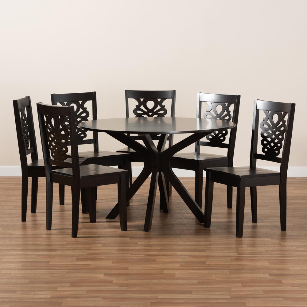 Transitional Dark Brown Finished Wood 7-Piece Dining Set. Picture 17