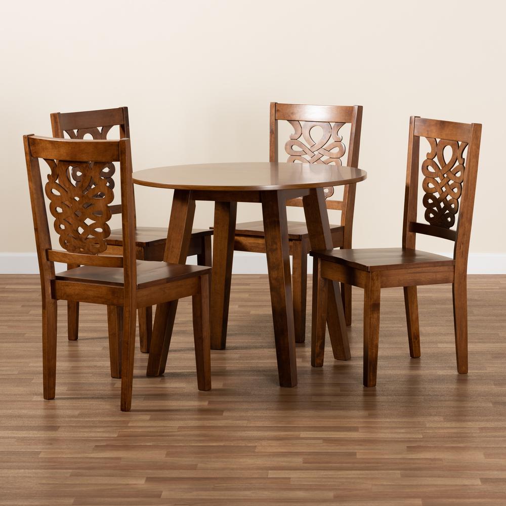 Transitional Walnut Brown Finished Wood 5-Piece Dining Set. Picture 17
