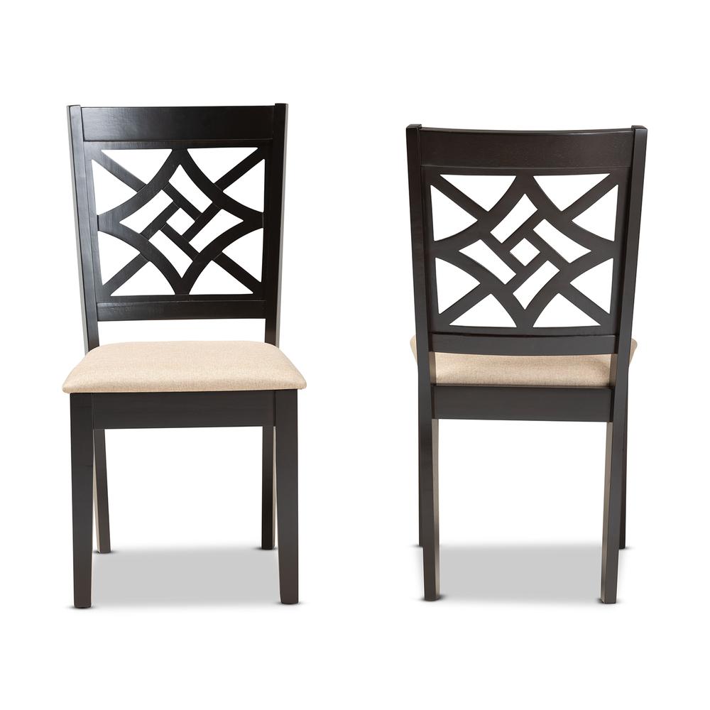 Sand Fabric Upholstered and Dark Brown Finished Wood 2-Piece Dining Chair Set. Picture 10