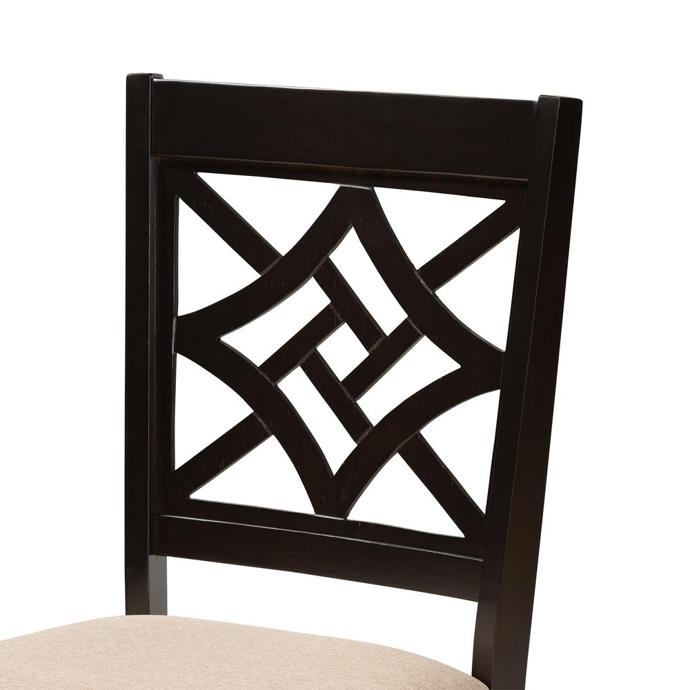 Sand Fabric Upholstered and Dark Brown Finished Wood 2-Piece Dining Chair Set. Picture 12