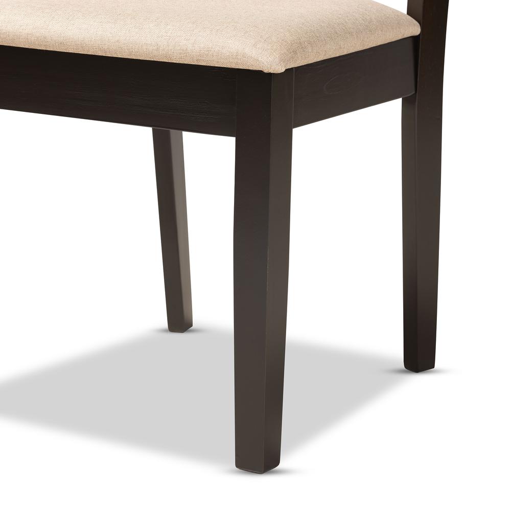 Sand Fabric Upholstered and Dark Brown Finished Wood 2-Piece Dining Chair Set. Picture 13