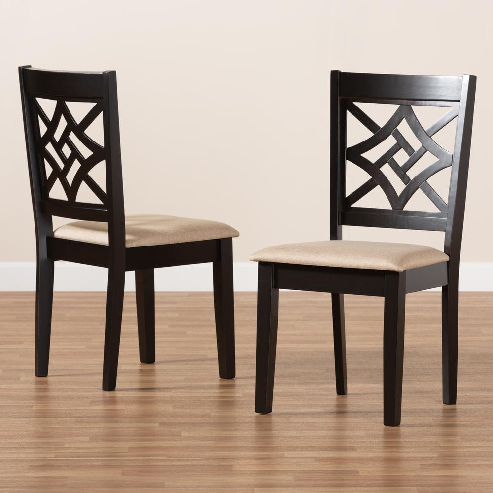 Sand Fabric Upholstered and Dark Brown Finished Wood 2-Piece Dining Chair Set. Picture 15