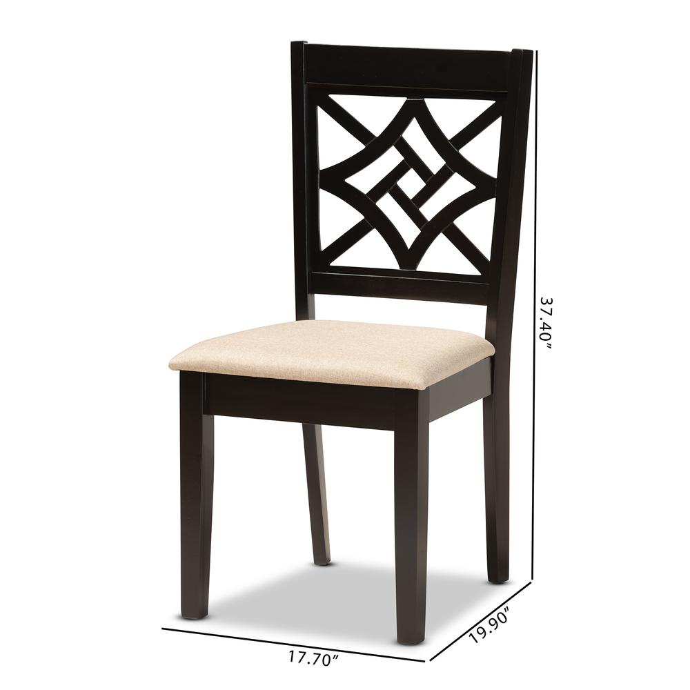 Sand Fabric Upholstered and Dark Brown Finished Wood 2-Piece Dining Chair Set. Picture 16