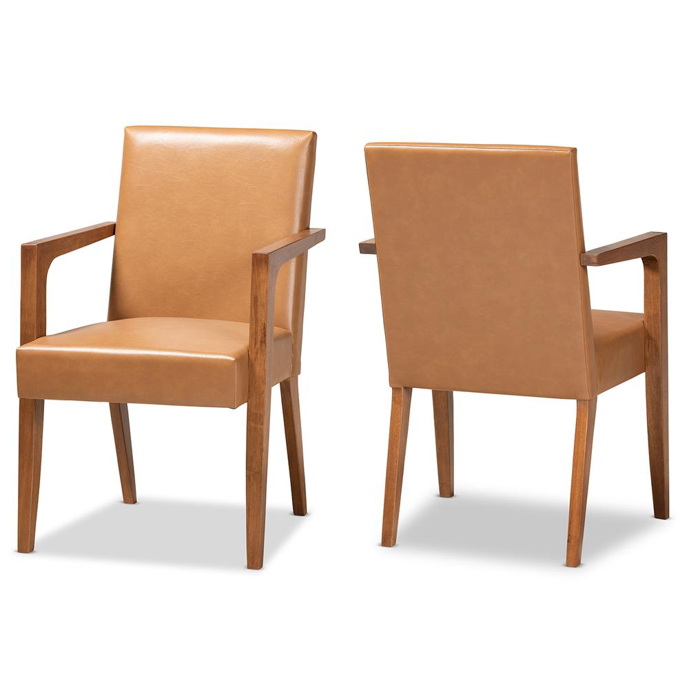 Leather Upholstered and Walnut Brown Finished Wood 2-Piece Armchair Set. Picture 9