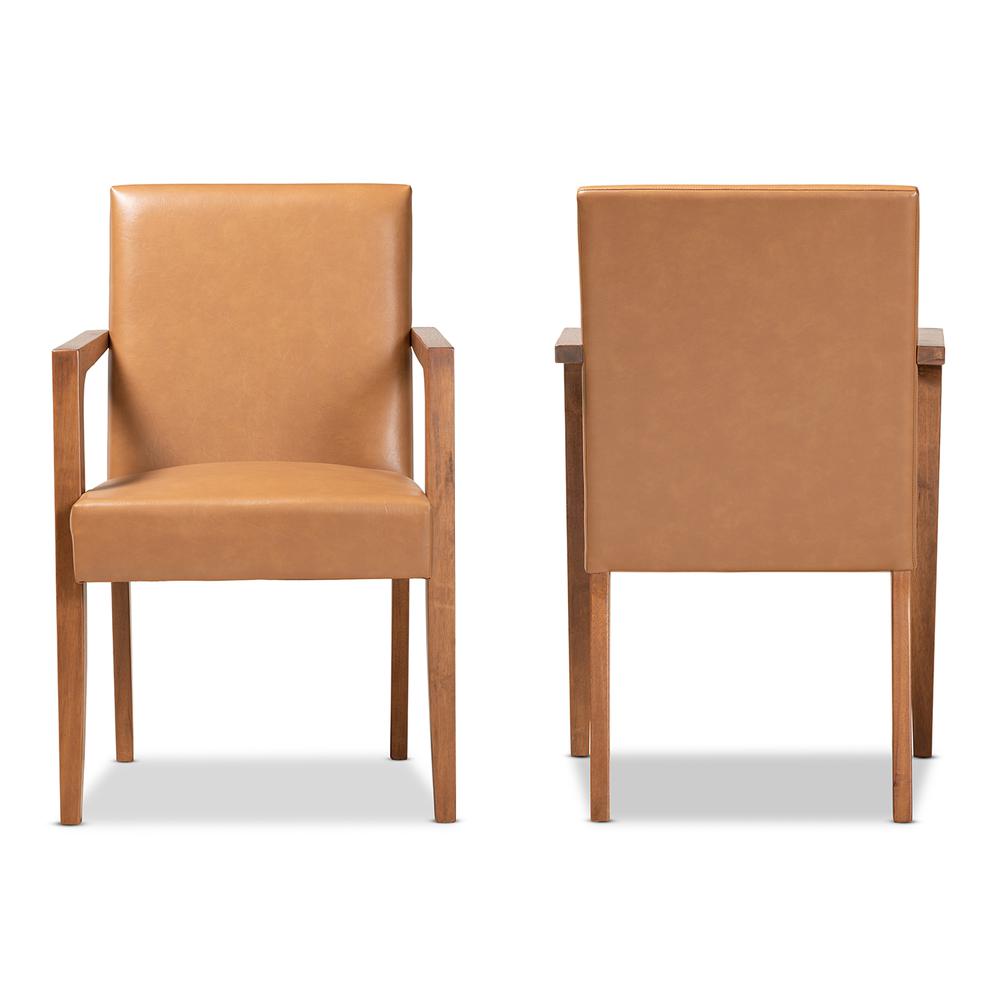 Leather Upholstered and Walnut Brown Finished Wood 2-Piece Armchair Set. Picture 10