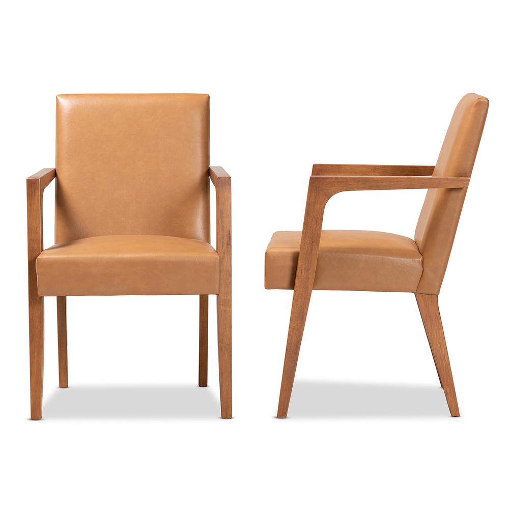 Leather Upholstered and Walnut Brown Finished Wood 2-Piece Armchair Set. Picture 11