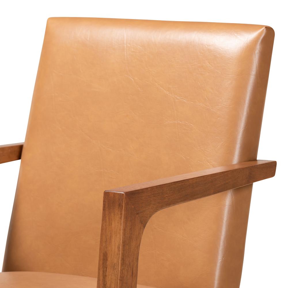 Leather Upholstered and Walnut Brown Finished Wood 2-Piece Armchair Set. Picture 12
