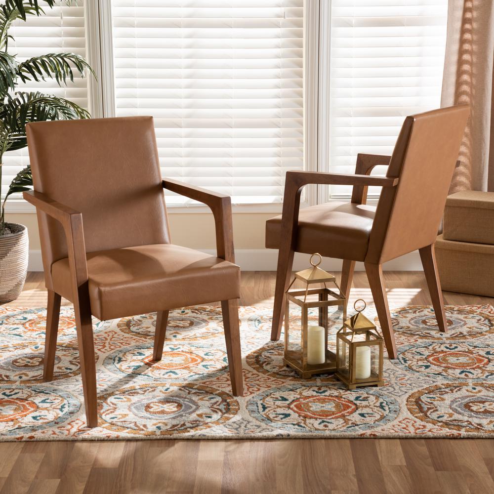 Leather Upholstered and Walnut Brown Finished Wood 2-Piece Armchair Set. Picture 14