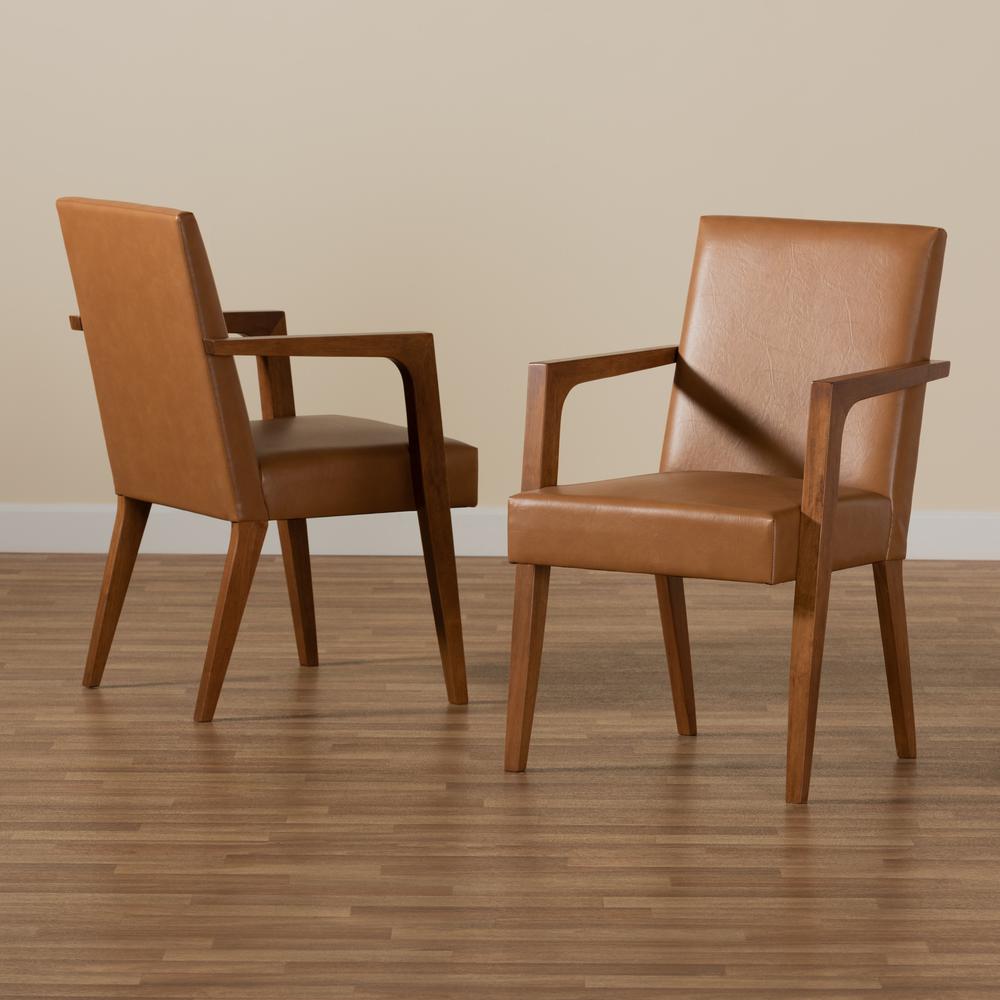 Leather Upholstered and Walnut Brown Finished Wood 2-Piece Armchair Set. Picture 15