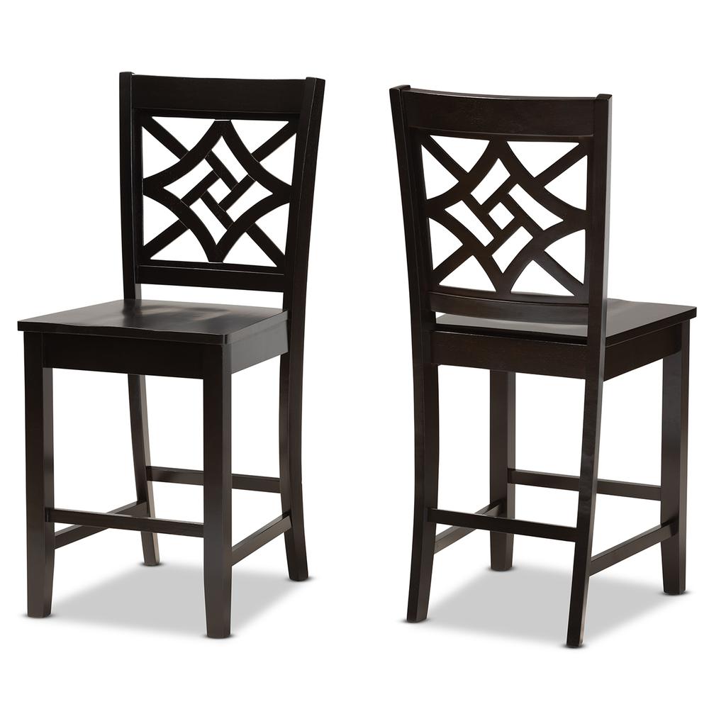 Transitional Dark Brown Finished Wood 2-Piece Counter Stool Set. Picture 9