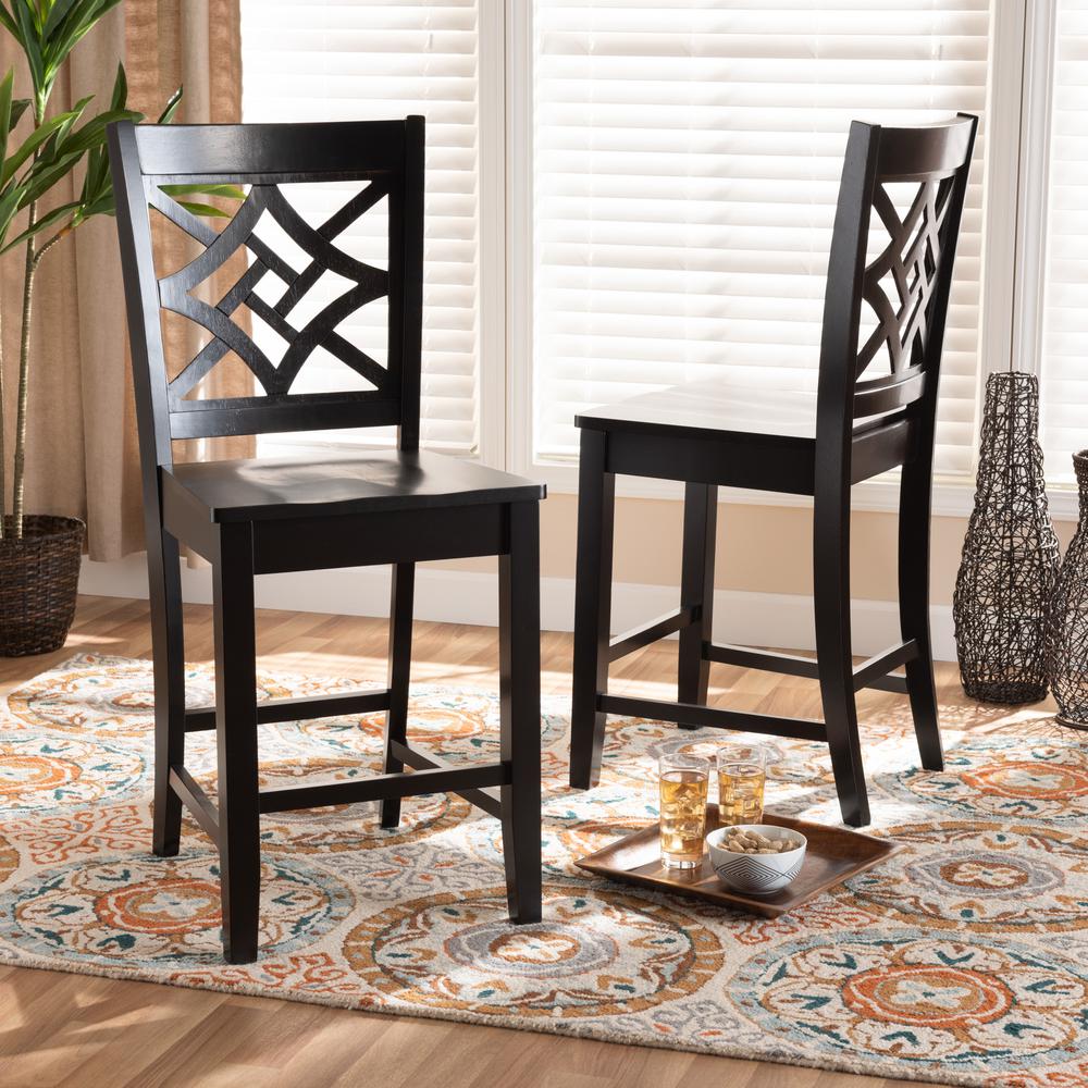 Transitional Dark Brown Finished Wood 2-Piece Counter Stool Set. Picture 14