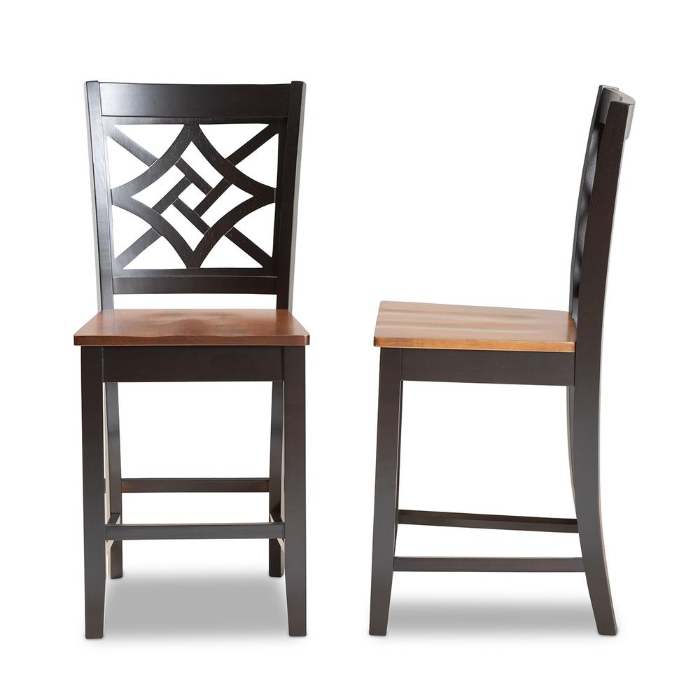 Two-Tone Dark Brown and Walnut Brown Finished Wood 2-Piece Counter Stool Set. Picture 11