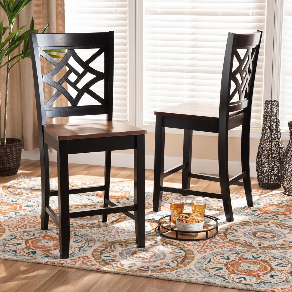 Two-Tone Dark Brown and Walnut Brown Finished Wood 2-Piece Counter Stool Set. Picture 14