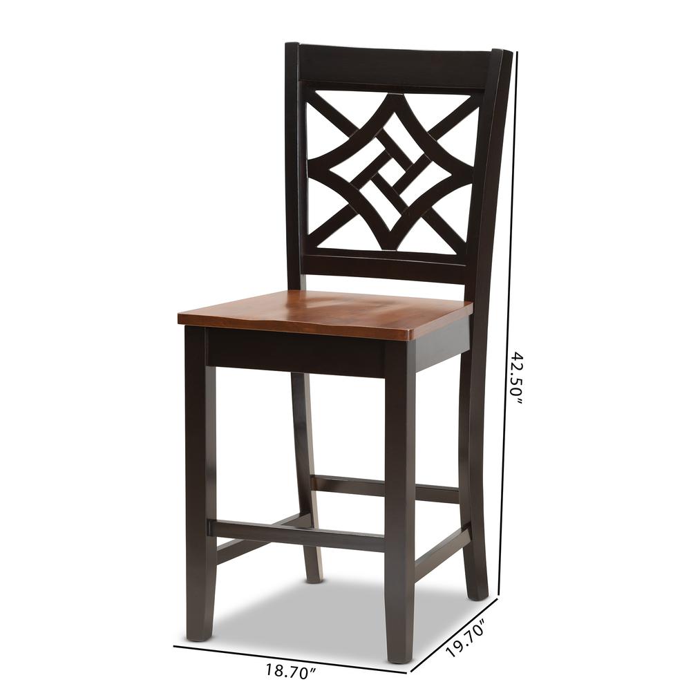 Two-Tone Dark Brown and Walnut Brown Finished Wood 2-Piece Counter Stool Set. Picture 16