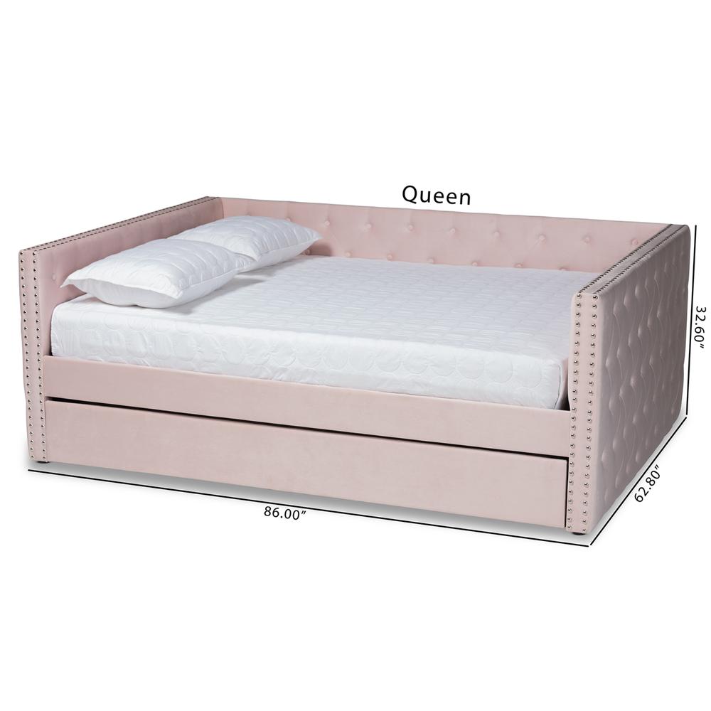 Pink Velvet Fabric Upholstered Full Size Daybed with Trundle. Picture 24