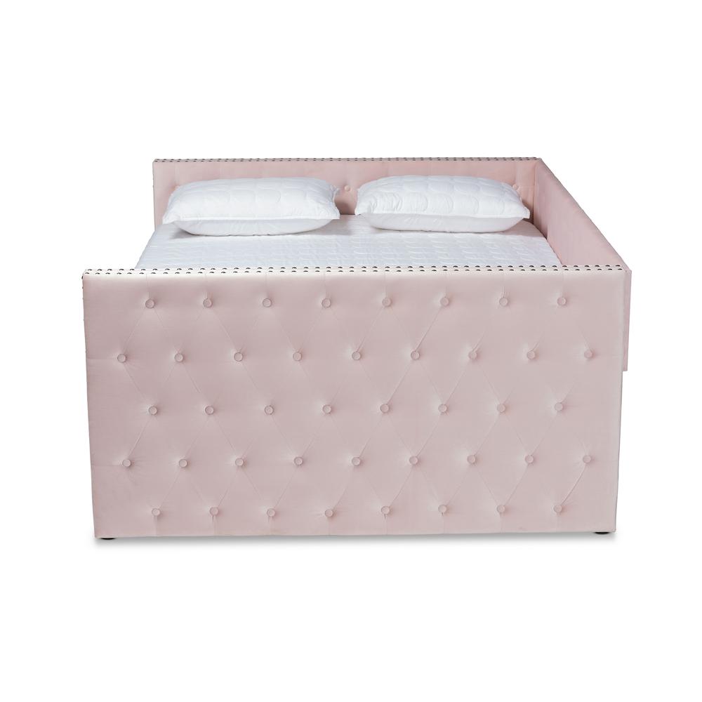 Pink Velvet Fabric Upholstered Full Size Daybed with Trundle. Picture 15