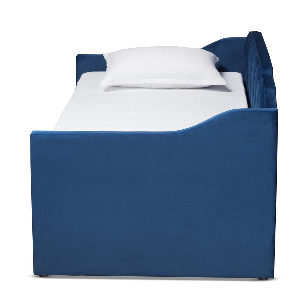 Navy Blue Velvet Fabric Upholstered Twin Size Daybed with Trundle. Picture 13