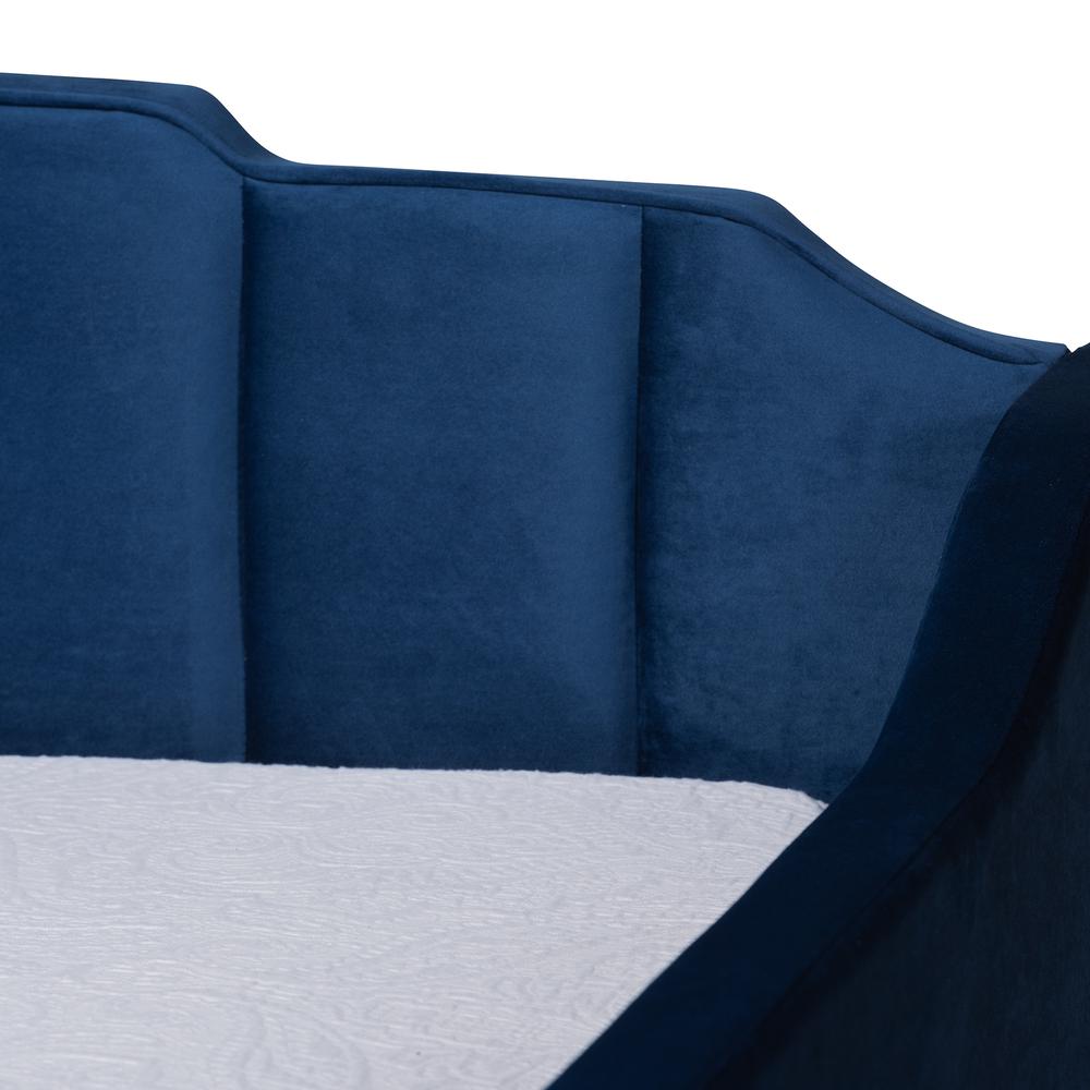Navy Blue Velvet Fabric Upholstered Twin Size Daybed with Trundle. Picture 16