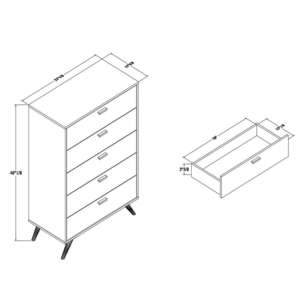Kelson Modern and Contemporary Dark Grey and Gold Finished Wood 5-Drawer Chest. Picture 20