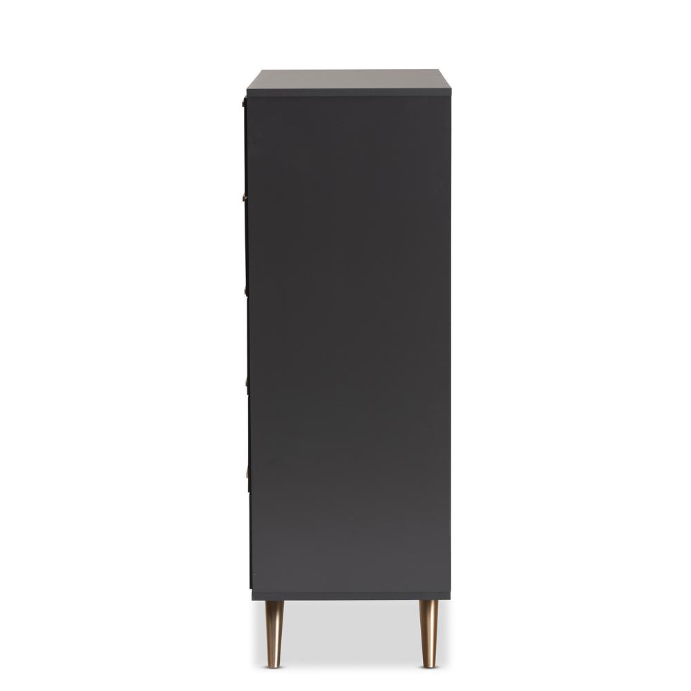 Kelson Modern and Contemporary Dark Grey and Gold Finished Wood 5-Drawer Chest. Picture 14