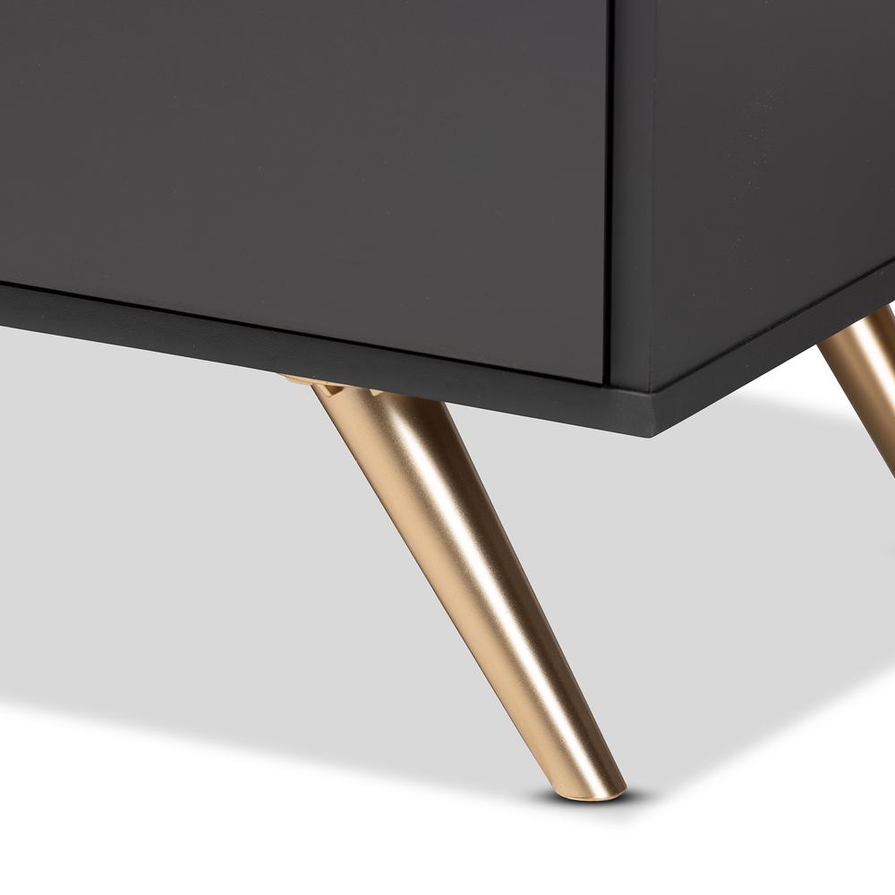 Kelson Modern and Contemporary Dark Grey and Gold Finished Wood 5-Drawer Chest. Picture 16