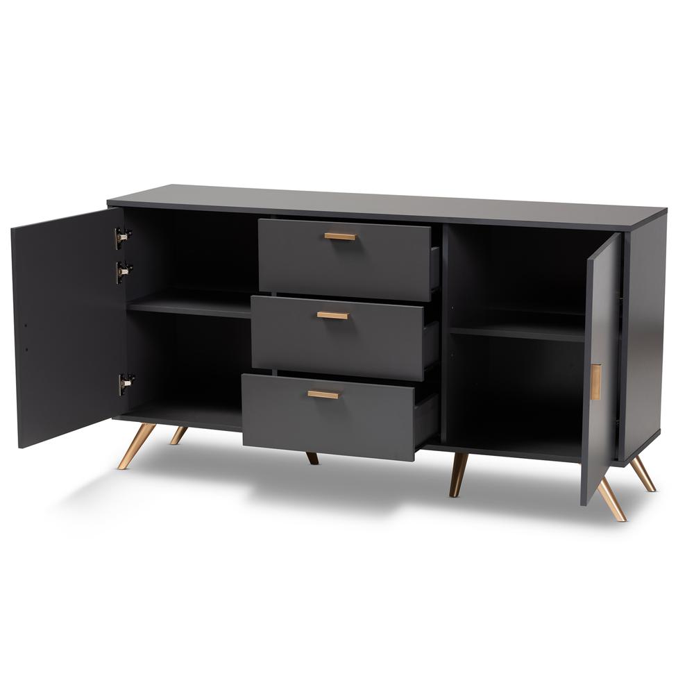 Dark Grey and Gold Finished Wood 2-Door Sideboard Buffet. Picture 12