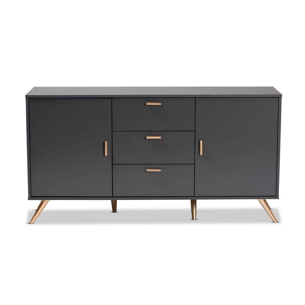 Dark Grey and Gold Finished Wood 2-Door Sideboard Buffet. Picture 13