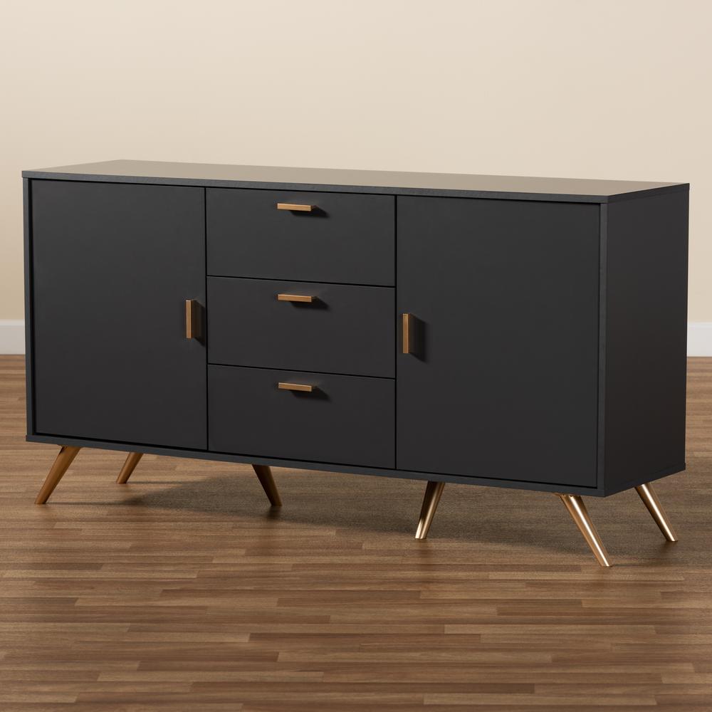 Dark Grey and Gold Finished Wood 2-Door Sideboard Buffet. Picture 18