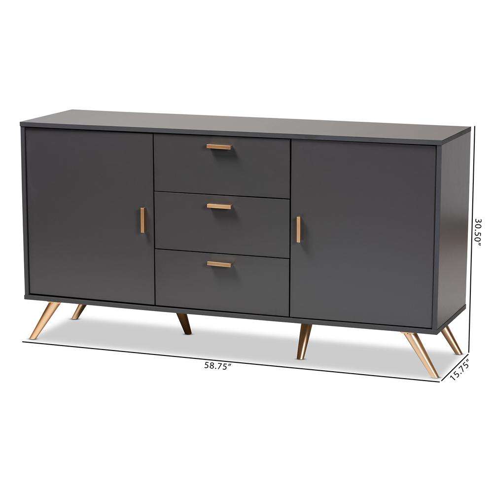 Dark Grey and Gold Finished Wood 2-Door Sideboard Buffet. Picture 19