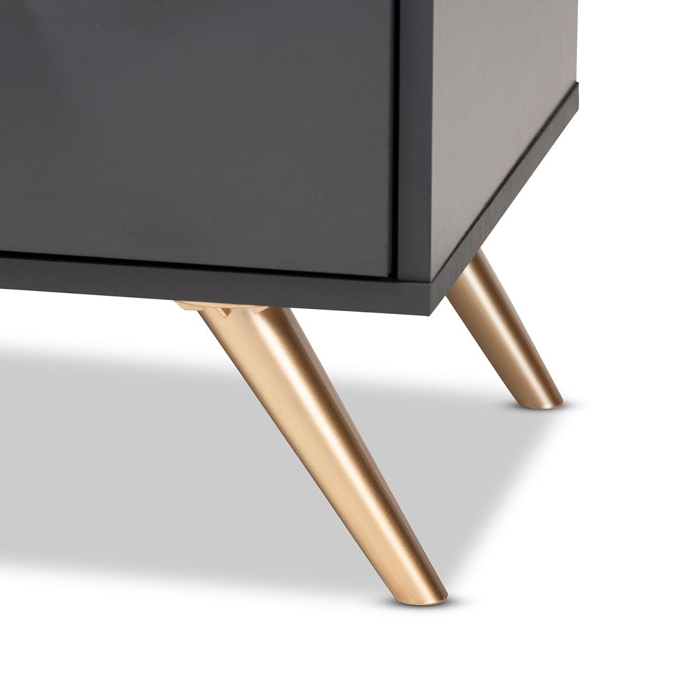 Dark Grey and Gold Finished Wood 2-Drawer Nightstand. Picture 16