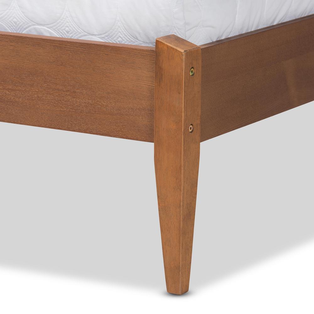 Beige Fabric Upholstered and Walnut Brown Finished Wood Full Size Platform Bed. Picture 16