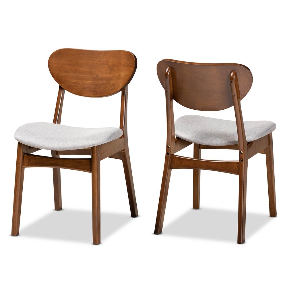 Grey Fabric Upholstered and Walnut Brown Finished Wood 2-Piece Dining Chair Set. Picture 9
