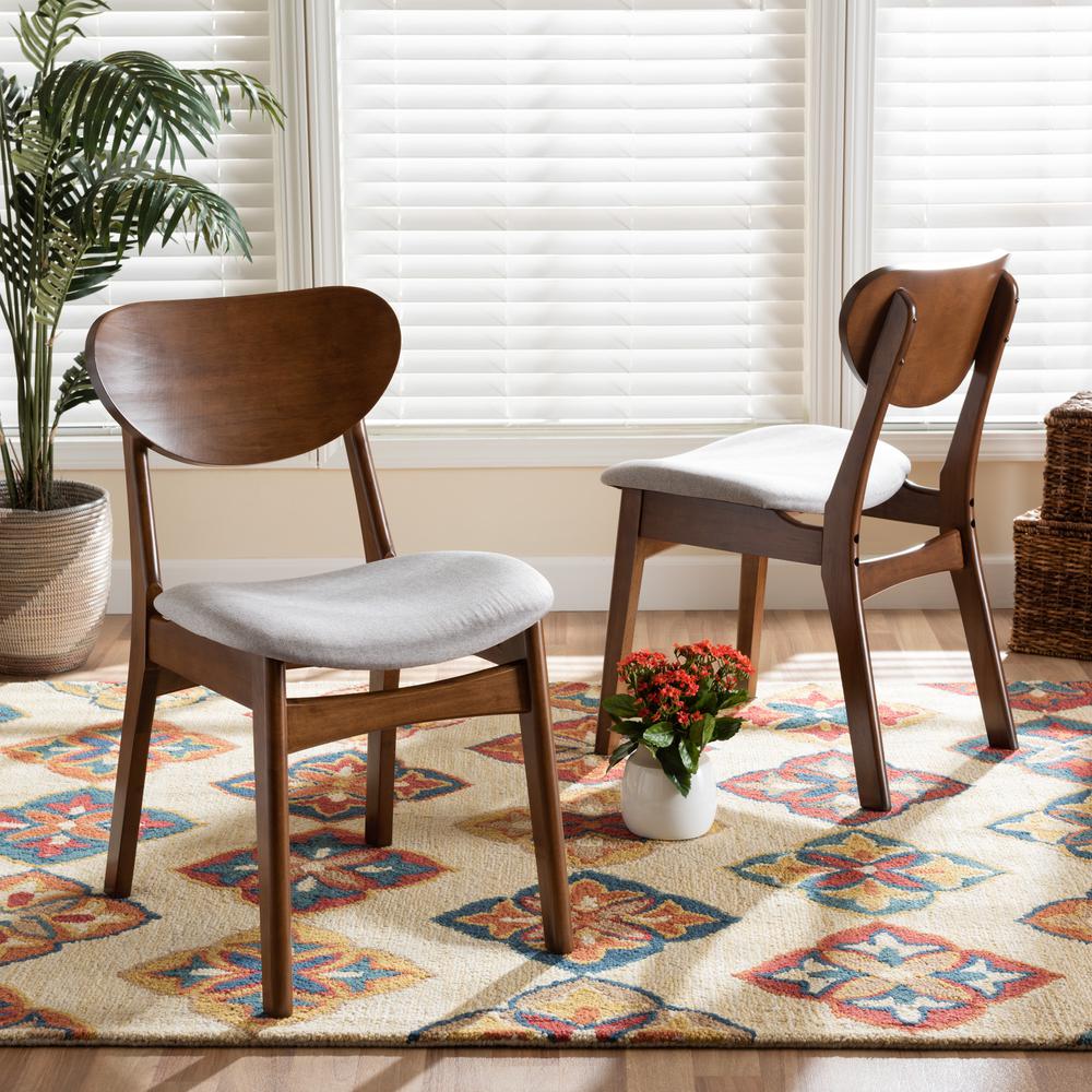 Grey Fabric Upholstered and Walnut Brown Finished Wood 2-Piece Dining Chair Set. Picture 14