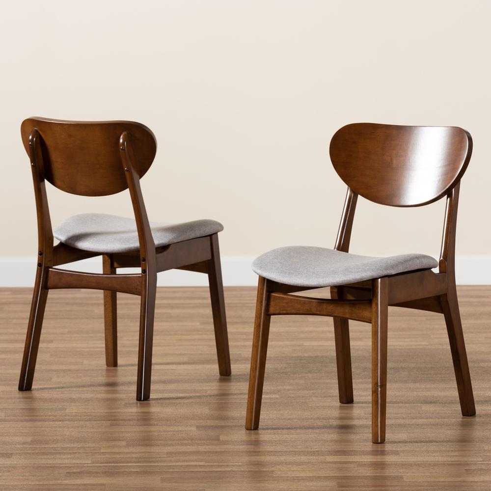 Grey Fabric Upholstered and Walnut Brown Finished Wood 2-Piece Dining Chair Set. Picture 15