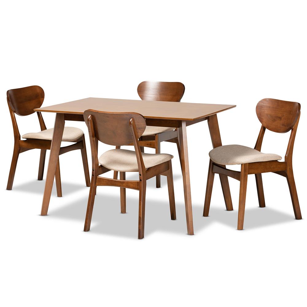 Sand Fabric Upholstered and Walnut Brown Finished Wood 5-Piece Dining Set. Picture 10