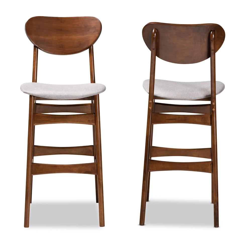 Grey Fabric Upholstered and Walnut Brown Finished Wood 2-Piece Bar Stool Set. Picture 10