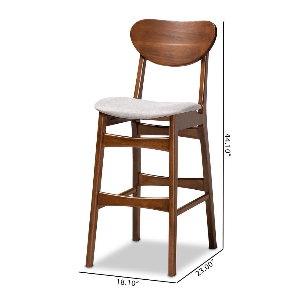 Grey Fabric Upholstered and Walnut Brown Finished Wood 2-Piece Bar Stool Set. Picture 16