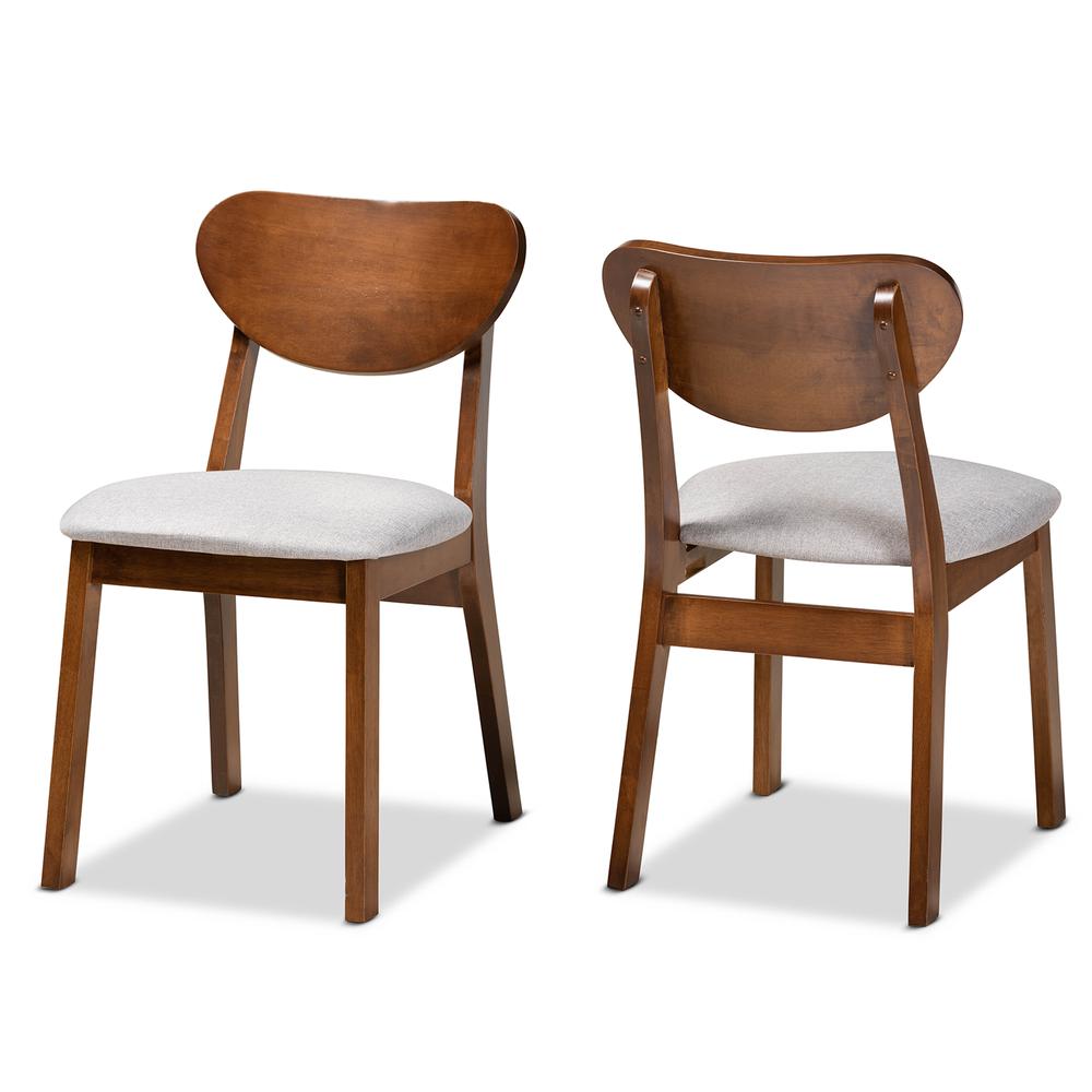 Grey Fabric Upholstered and Walnut Brown Finished Wood 2-Piece Dining Chair Set. Picture 9